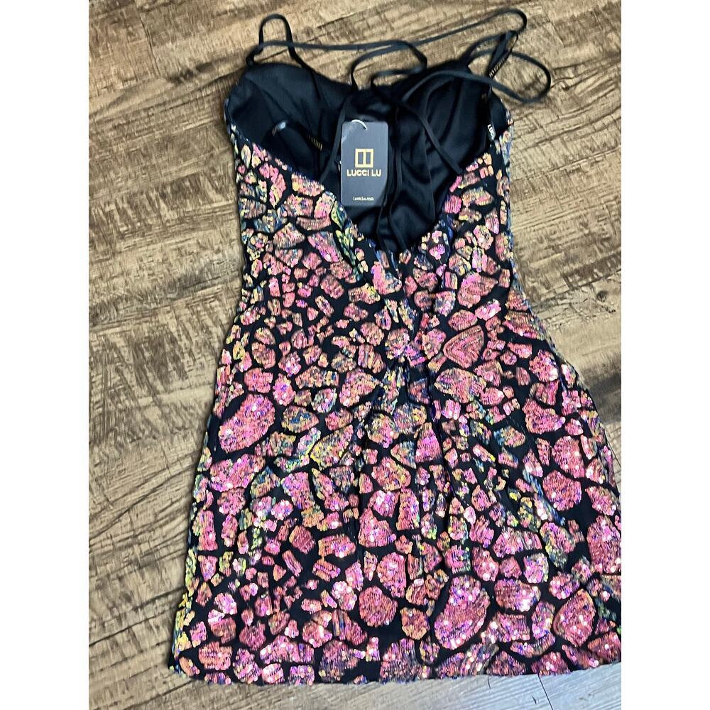 Sparkly Pink & Black Sequin Homecoming Dress  - Size 12 - Picture 4 of 6